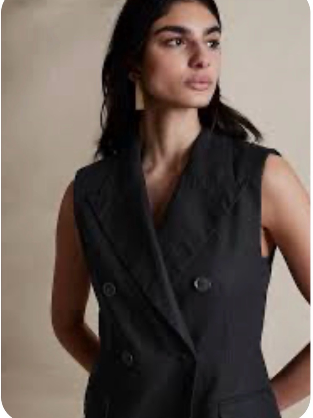 Banana Republic Black Palma Linen Sleeveless Double-Breasted Vest Blazer NWT 12
